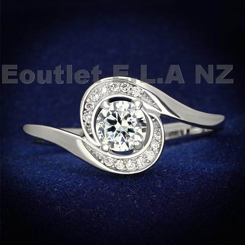 0.64CT CZ SWIRL SOLITAIRE SOLID SILVER RING-4 sizes
